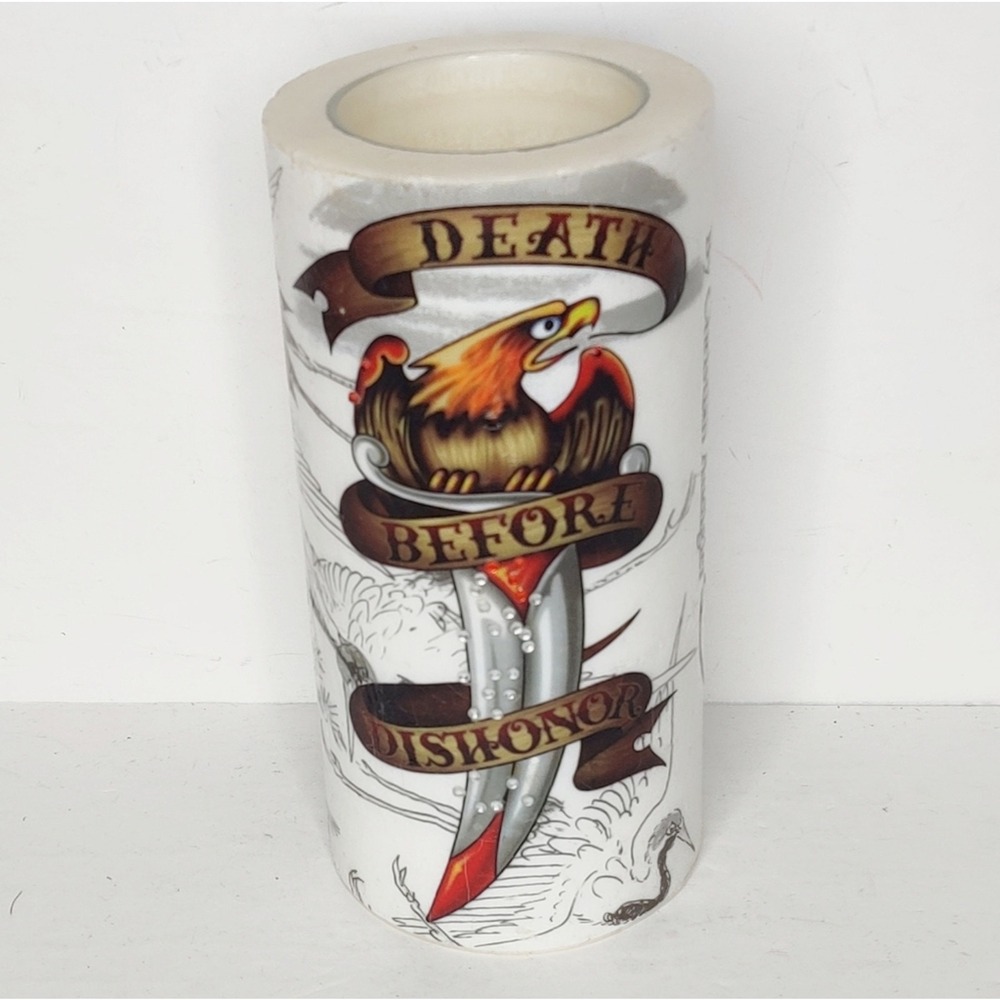 Ed Hardy Christian Audigier Pillar Candle Holder Death Before Dishonor Eagle Y2K